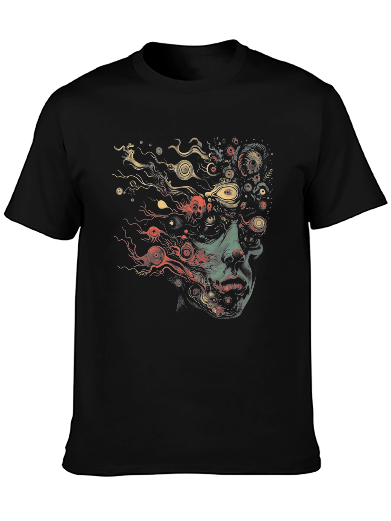 Abstract Face Graphic Black T-Shirt