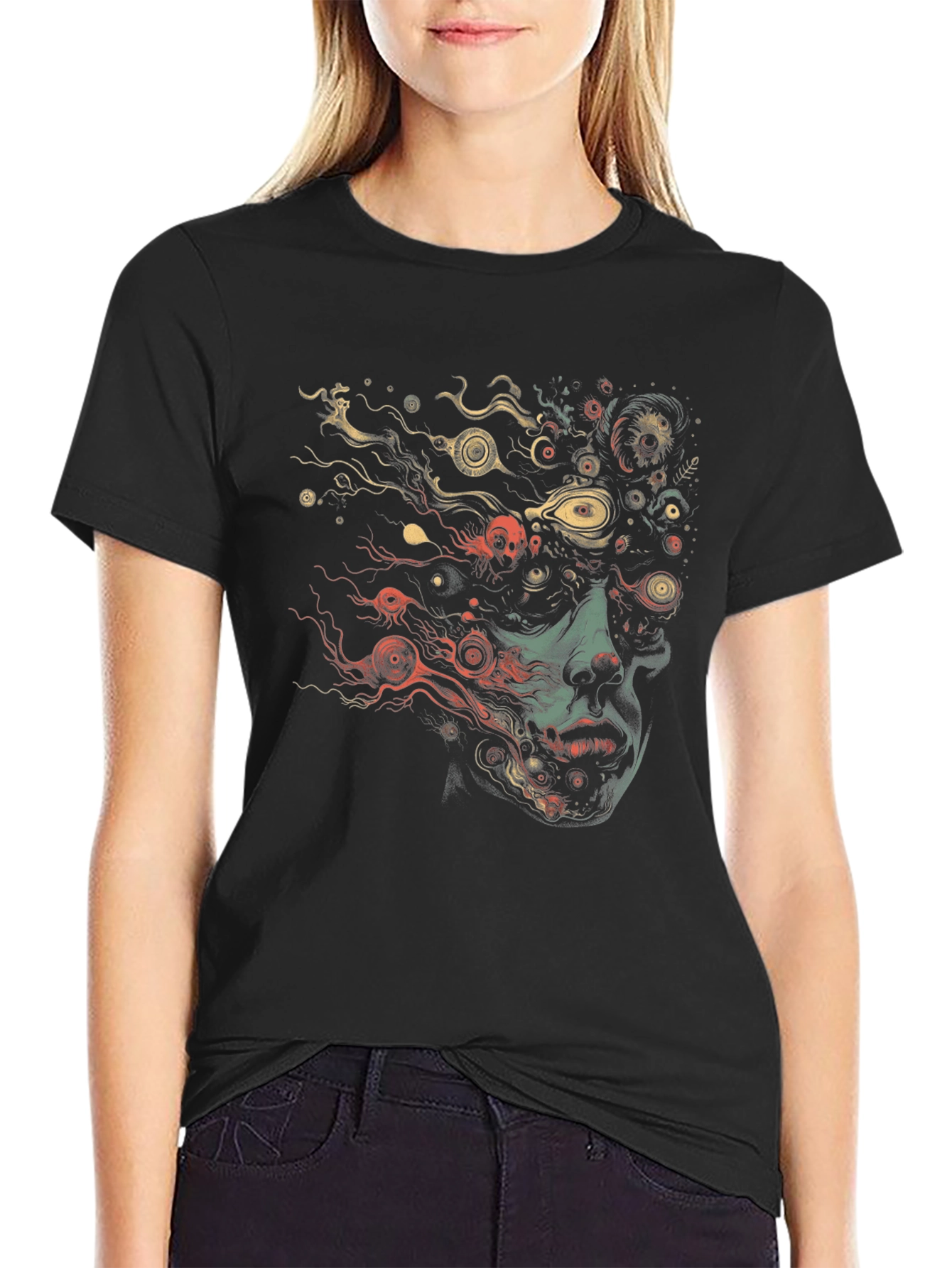 Abstract Face Graphic Black T-Shirt
