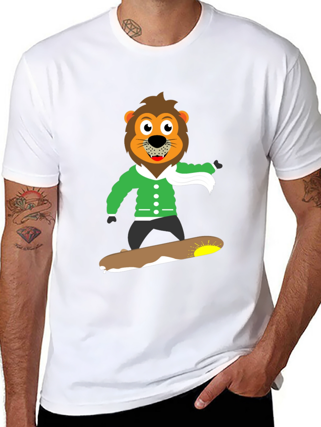 Lion Skateboard Graphic Black T-Shirt