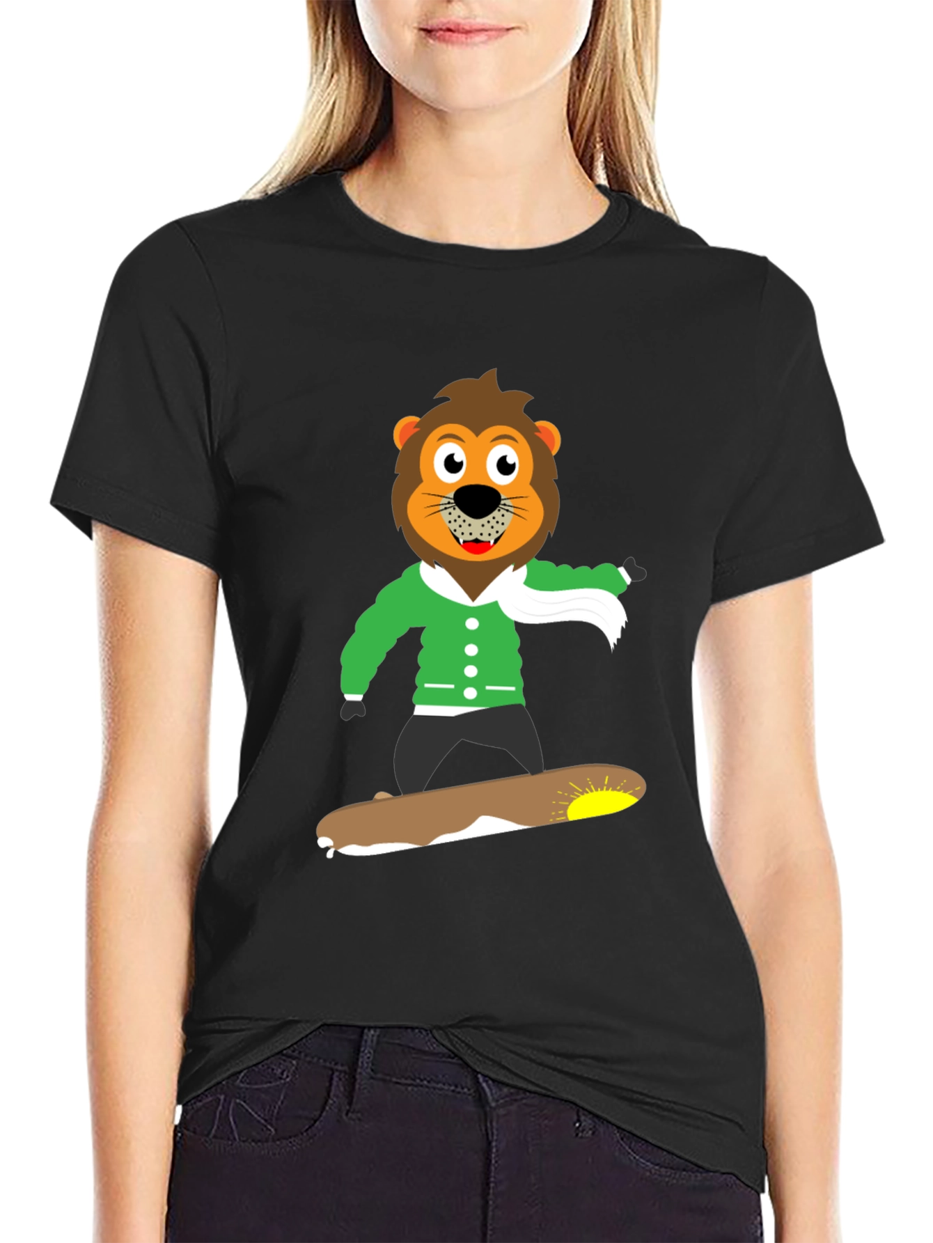 Lion Skateboard Graphic Black T-Shirt