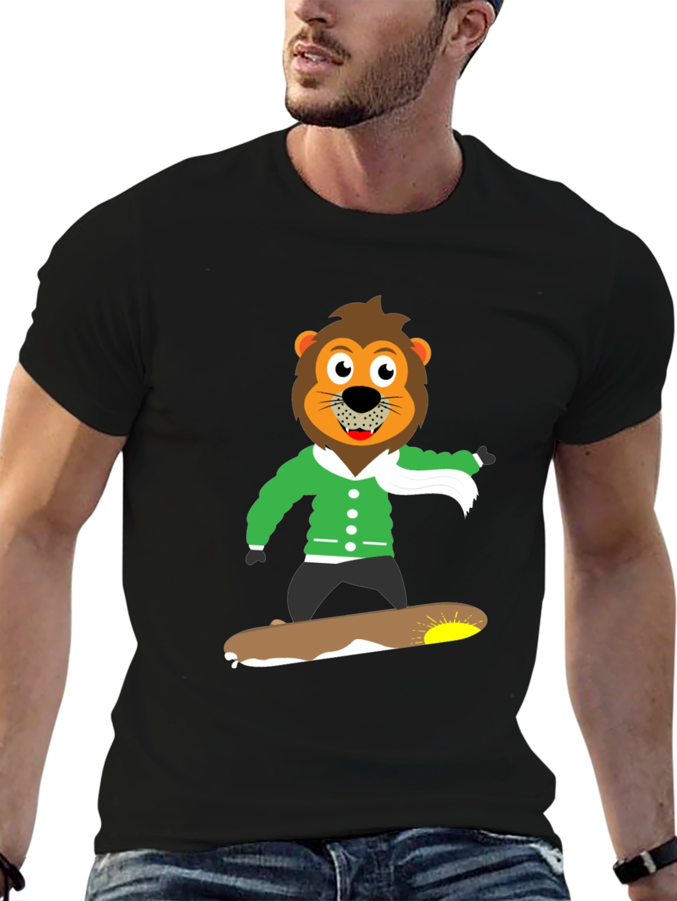 Lion Skateboard Graphic Black T-Shirt