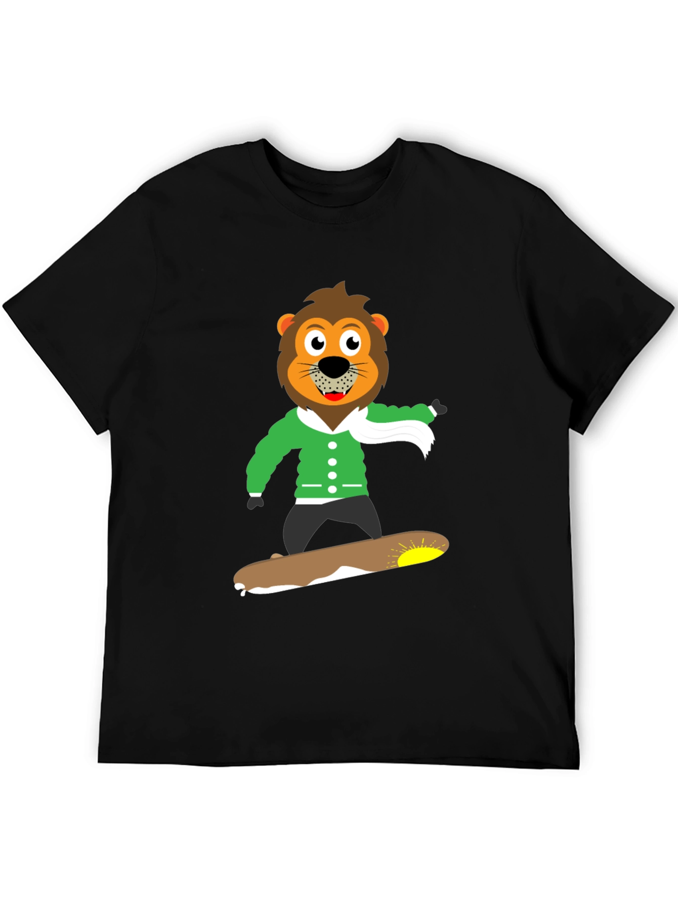 Lion Skateboard Graphic Black T-Shirt