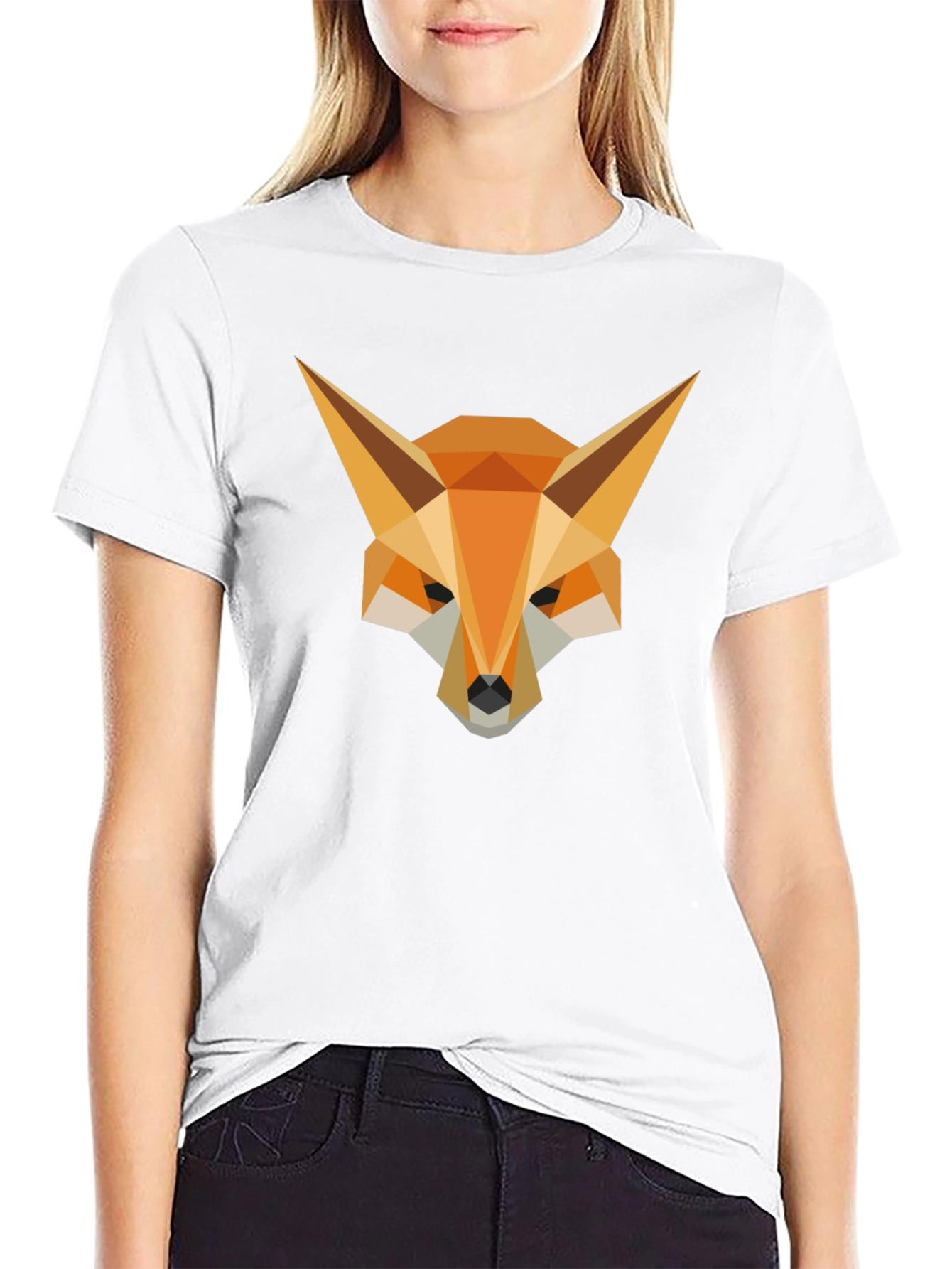 Geometric Fox Head Graphic Tee - Stylish Mens Black T-Shirt