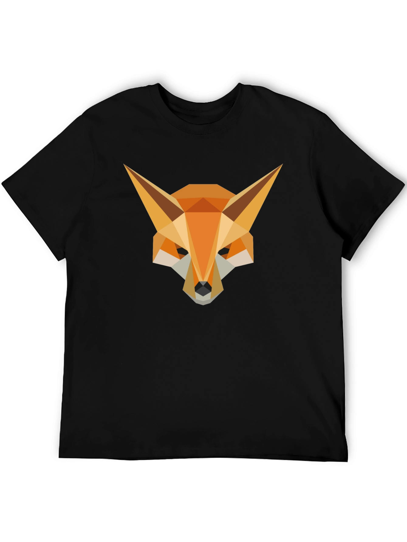 Geometric Fox Head Graphic Tee - Stylish Mens Black T-Shirt