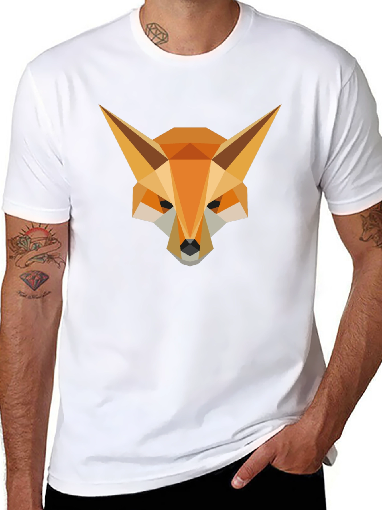 Geometric Fox Head Graphic Tee - Stylish Mens Black T-Shirt
