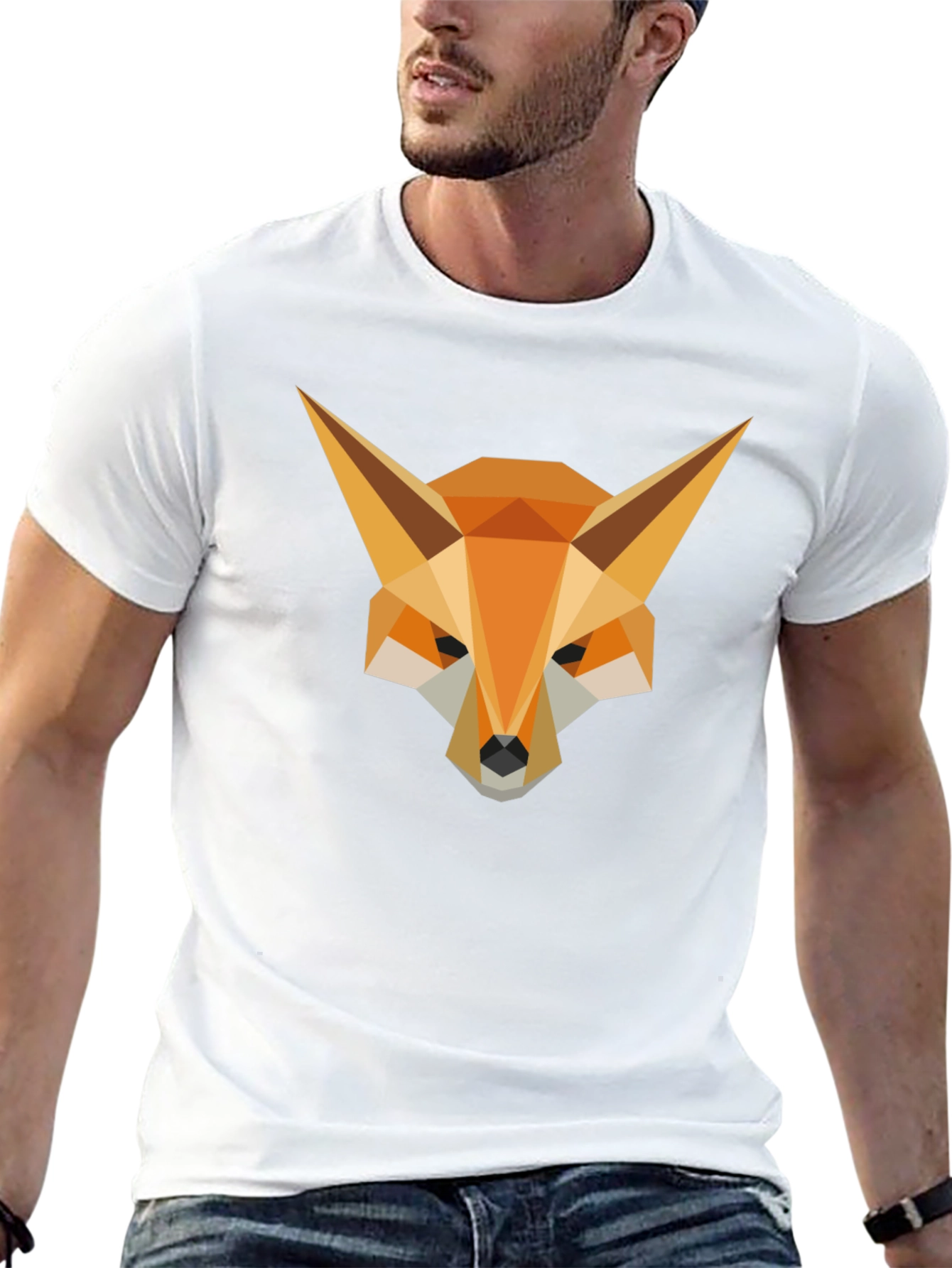 Geometric Fox Head Graphic Tee - Stylish Mens Black T-Shirt