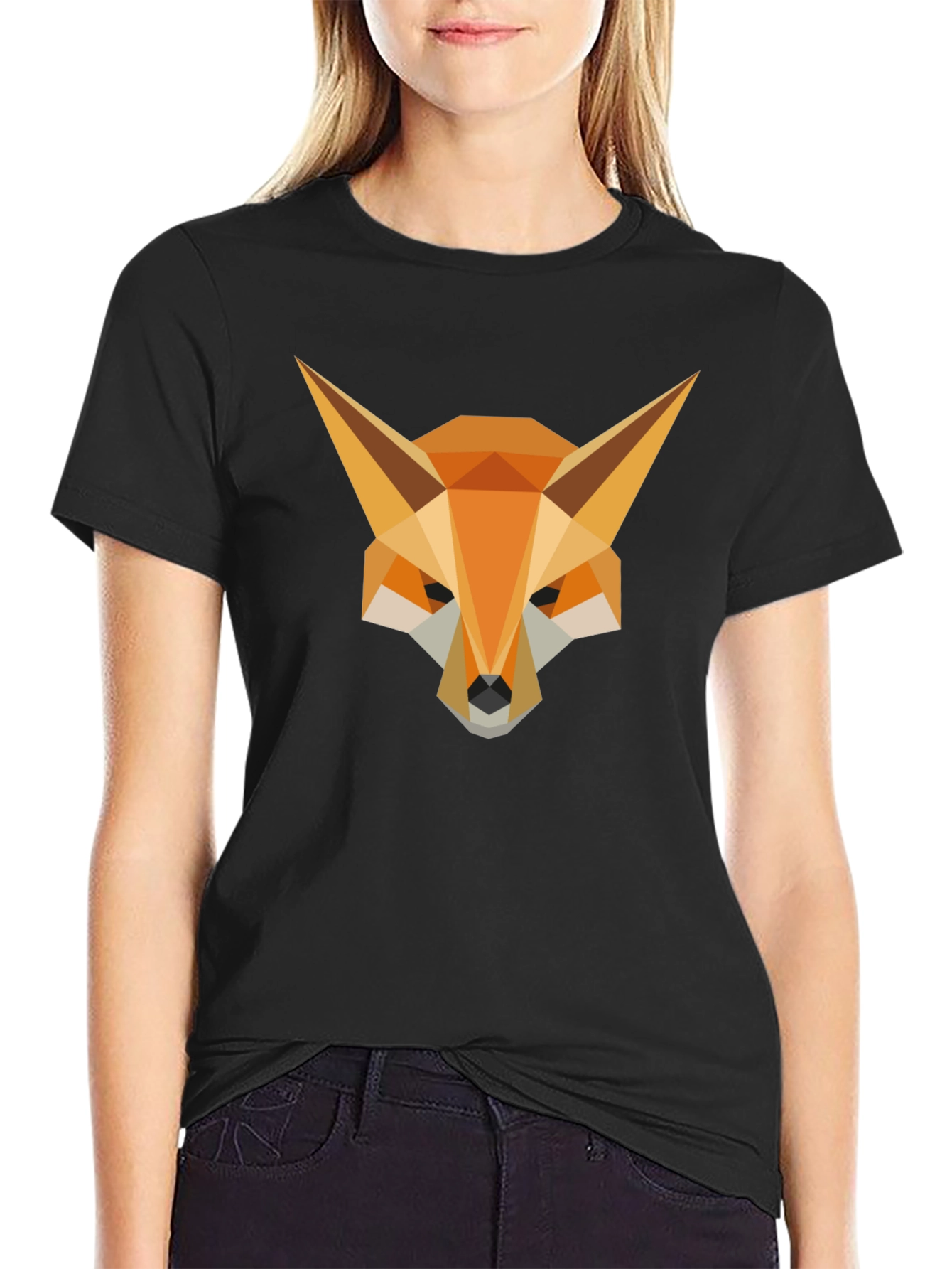 Geometric Fox Head Graphic Tee - Stylish Mens Black T-Shirt