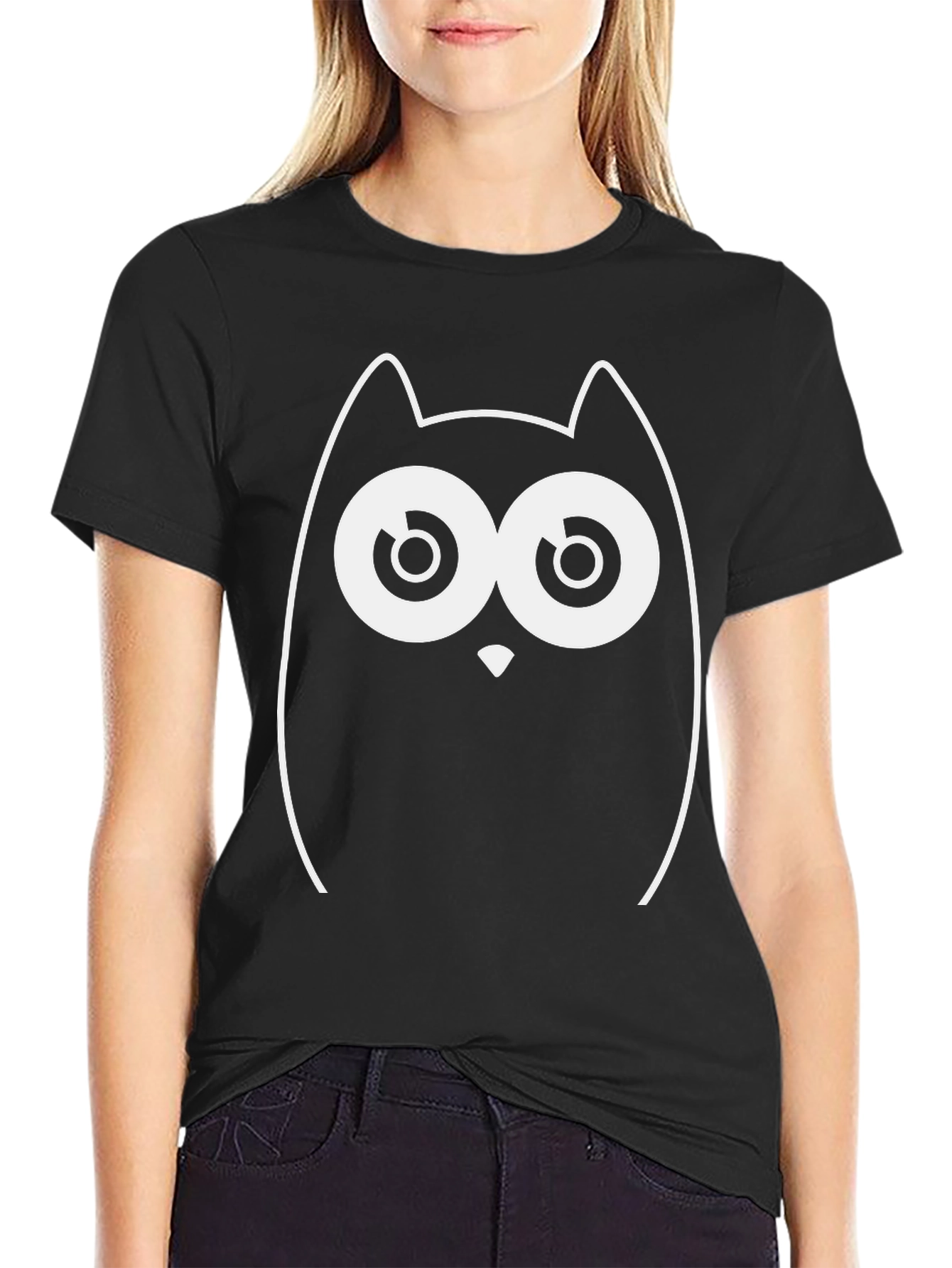 Funny Owl Graphic Black T-Shirt