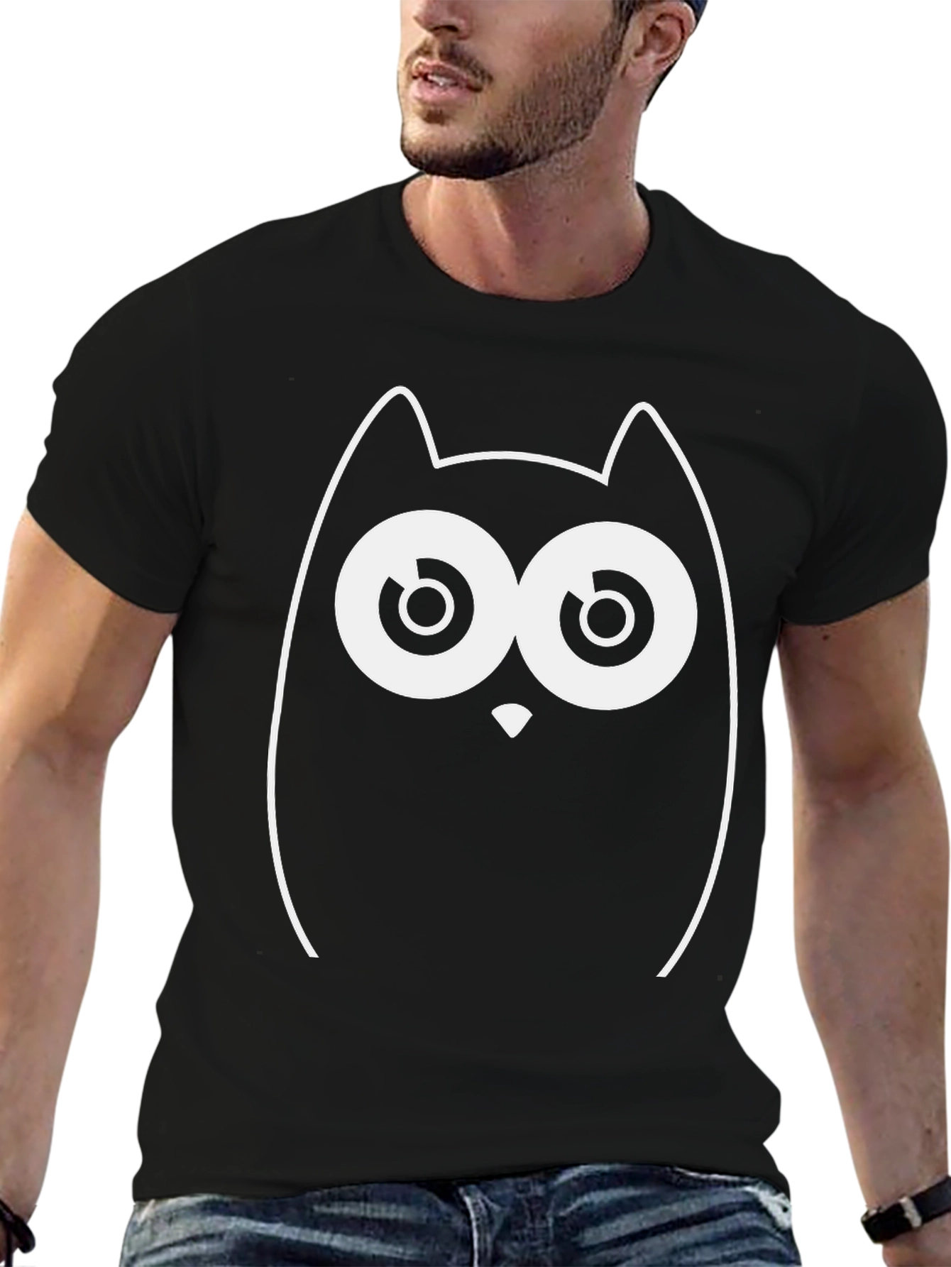 Funny Owl Graphic Black T-Shirt