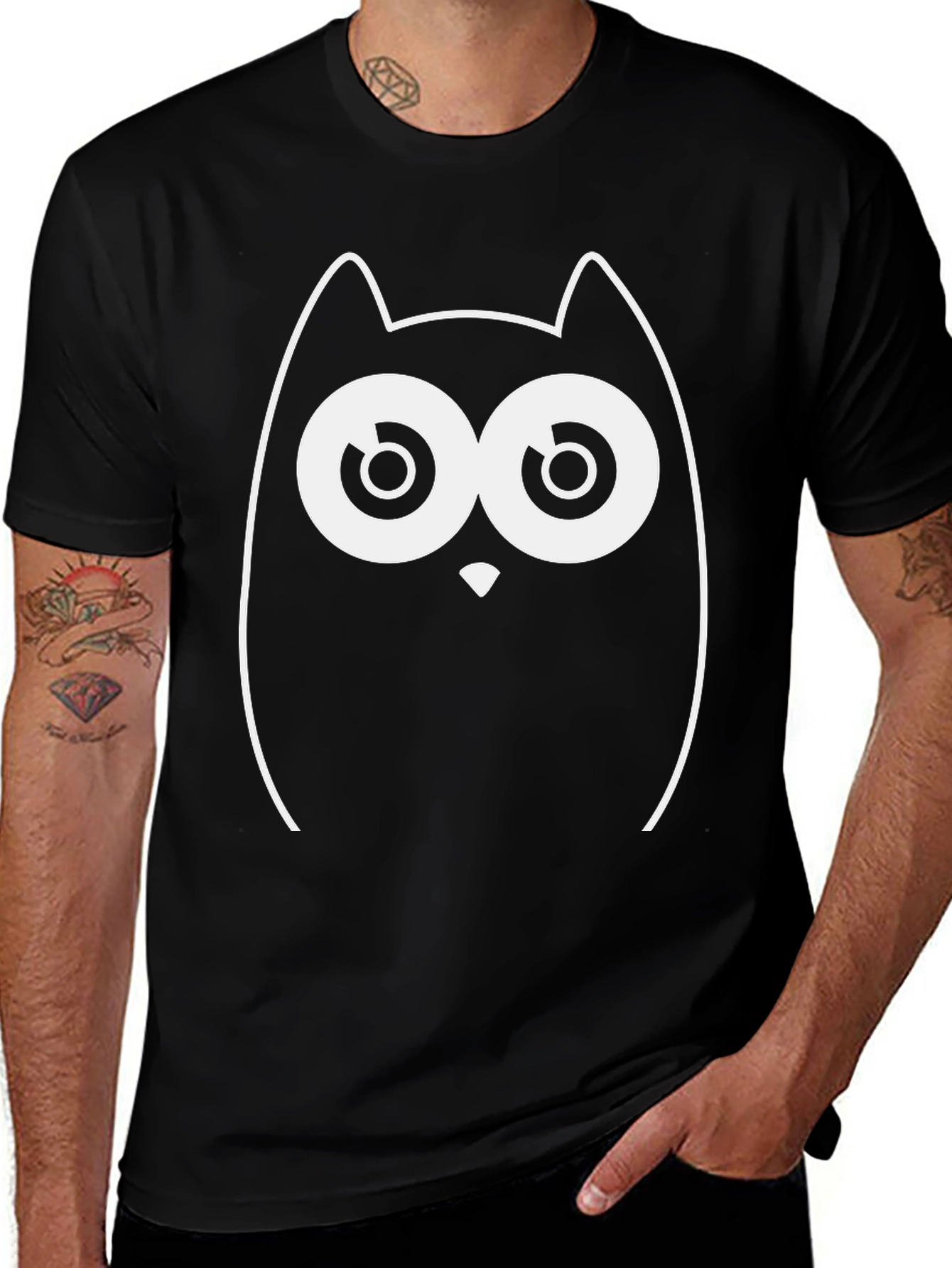 Funny Owl Graphic Black T-Shirt