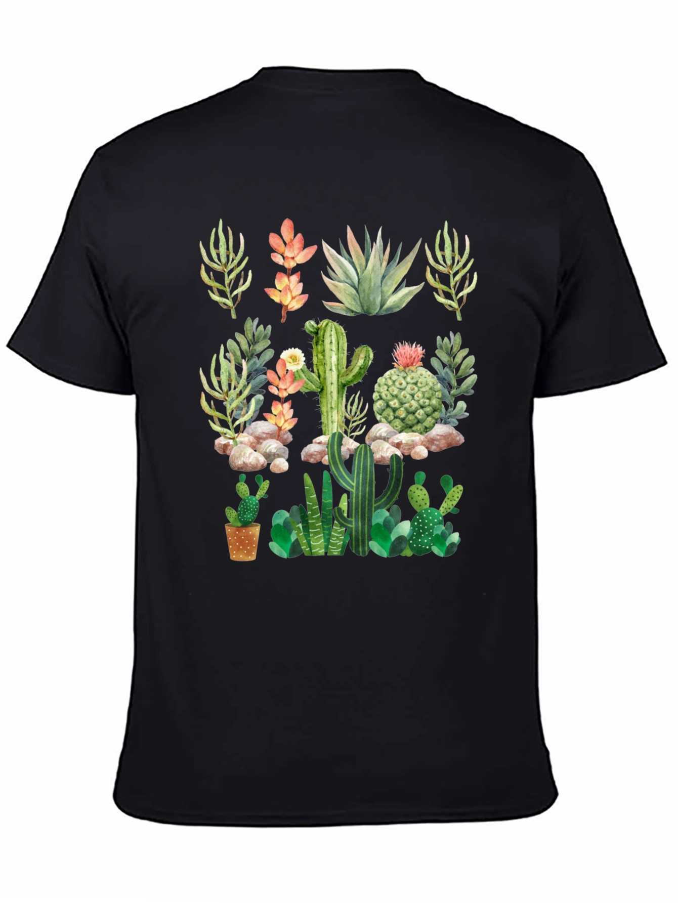 Cactus & Succulent Graphic Black T-Shirt