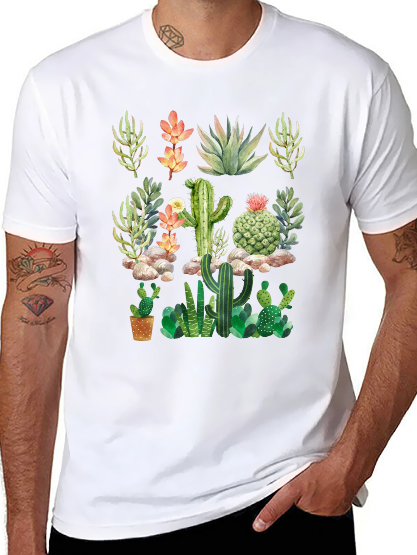 Cactus & Succulent Graphic Black T-Shirt