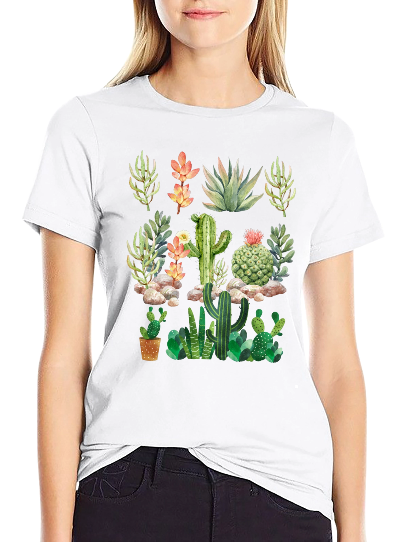 Cactus & Succulent Graphic Black T-Shirt