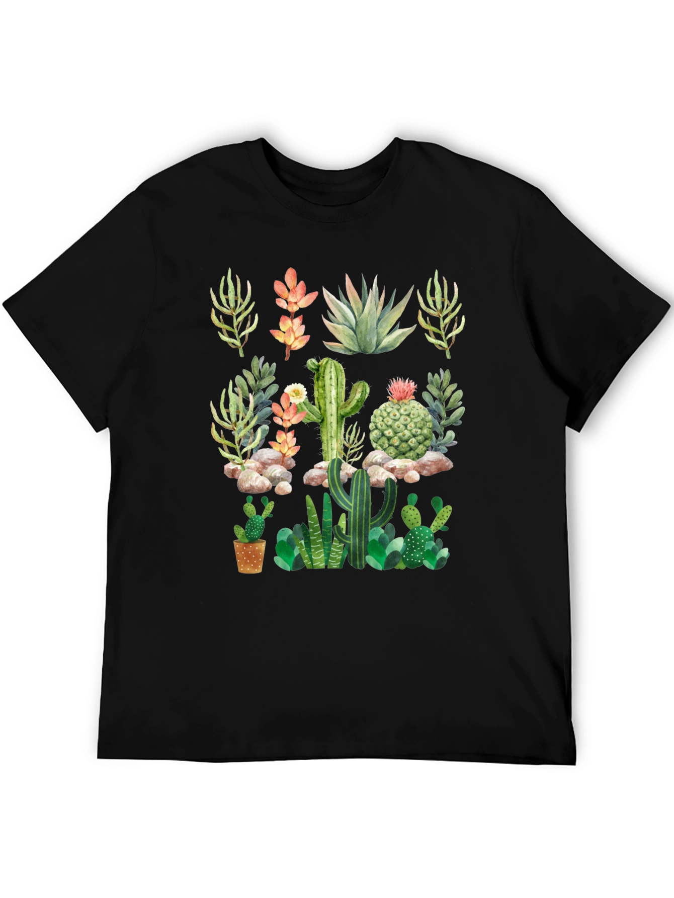 Cactus & Succulent Graphic Black T-Shirt