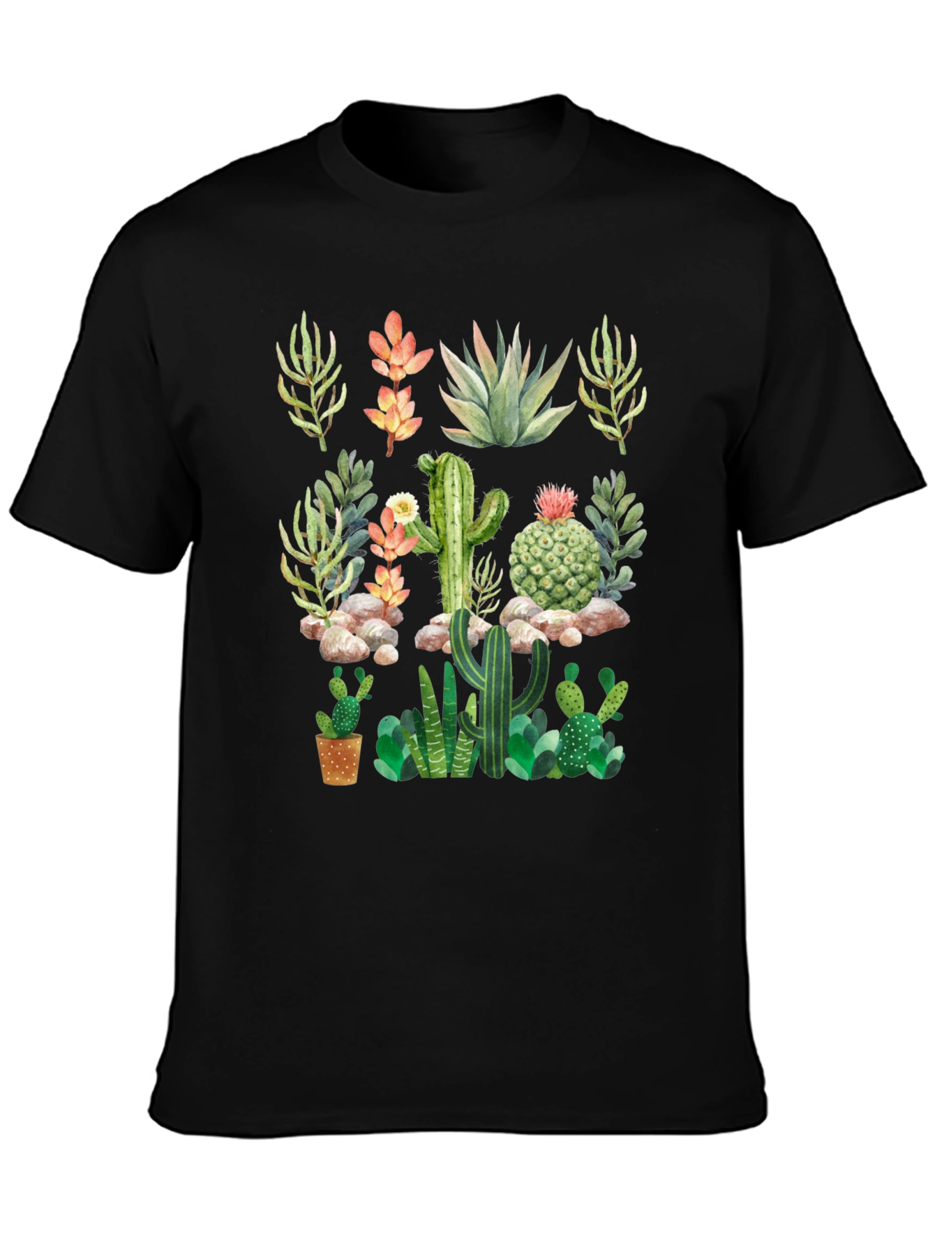 Cactus & Succulent Graphic Black T-Shirt