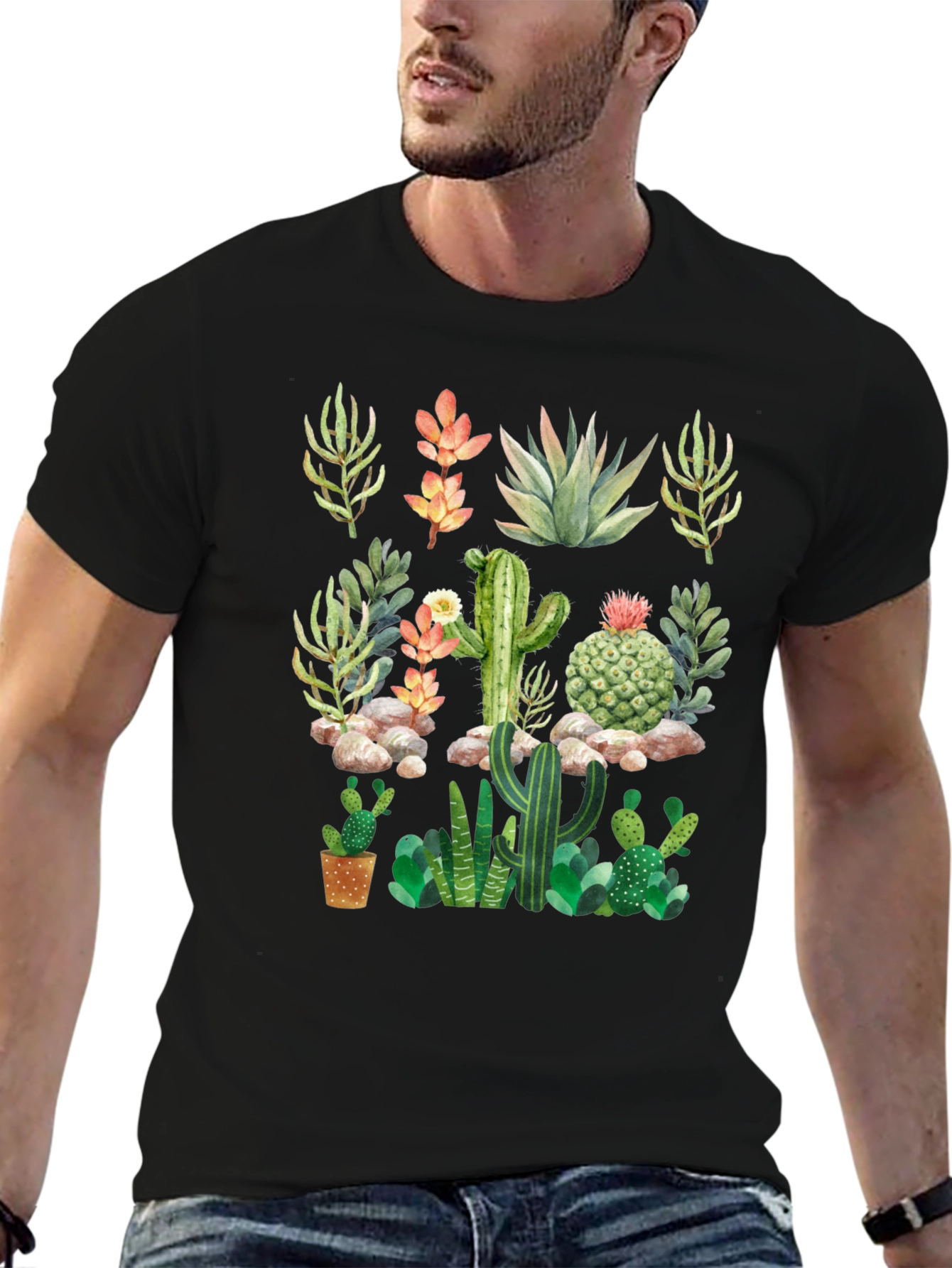 Cactus & Succulent Graphic Black T-Shirt