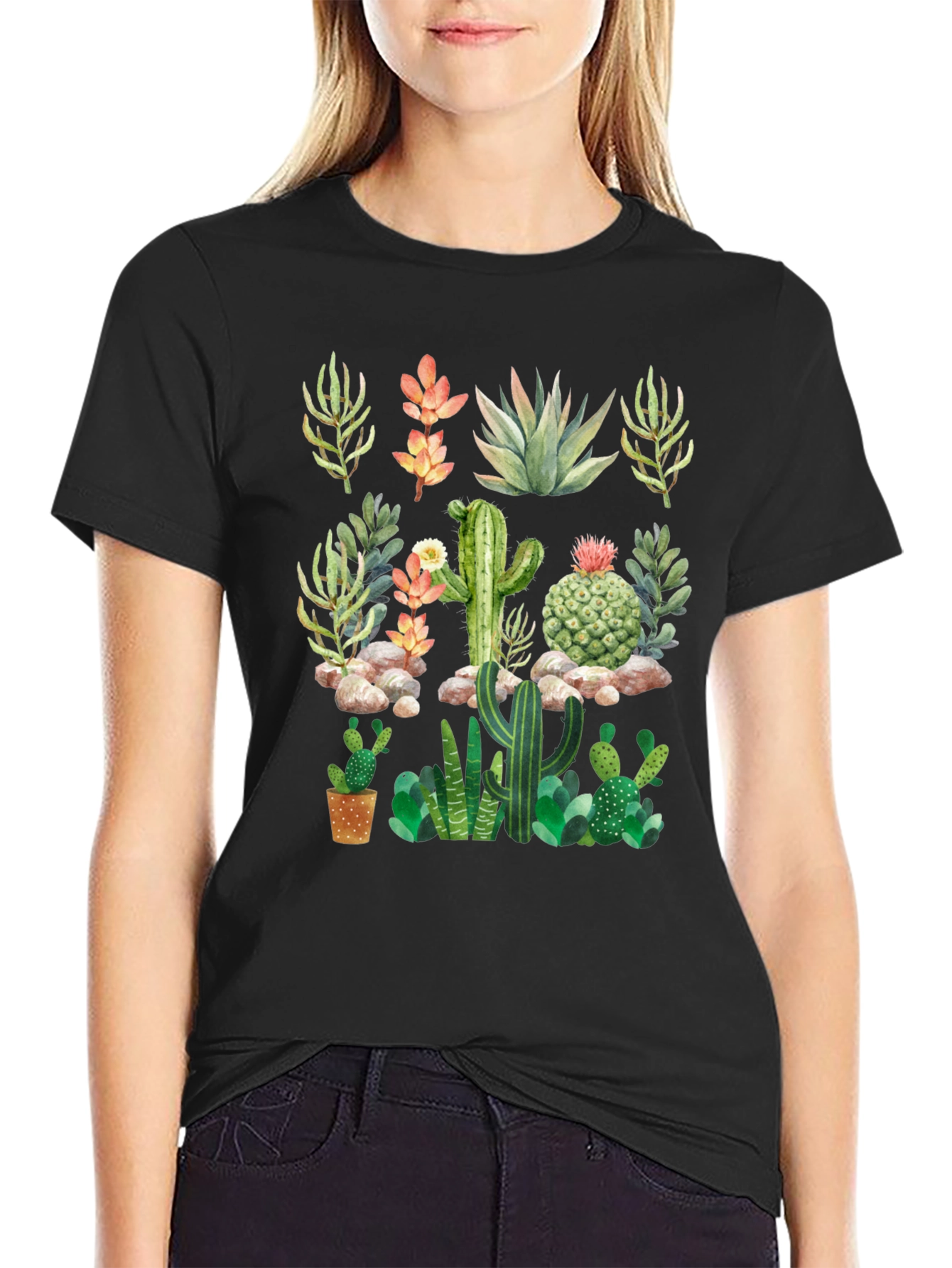 Cactus & Succulent Graphic Black T-Shirt