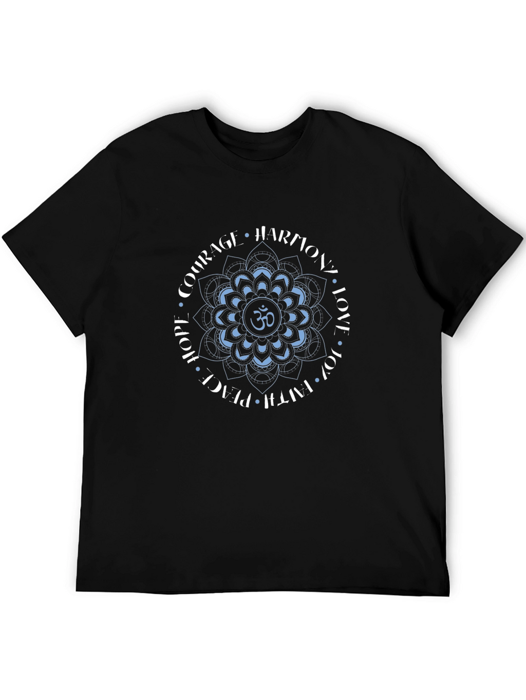Om Mandala Black T-Shirt - Harmony Love Peace Design