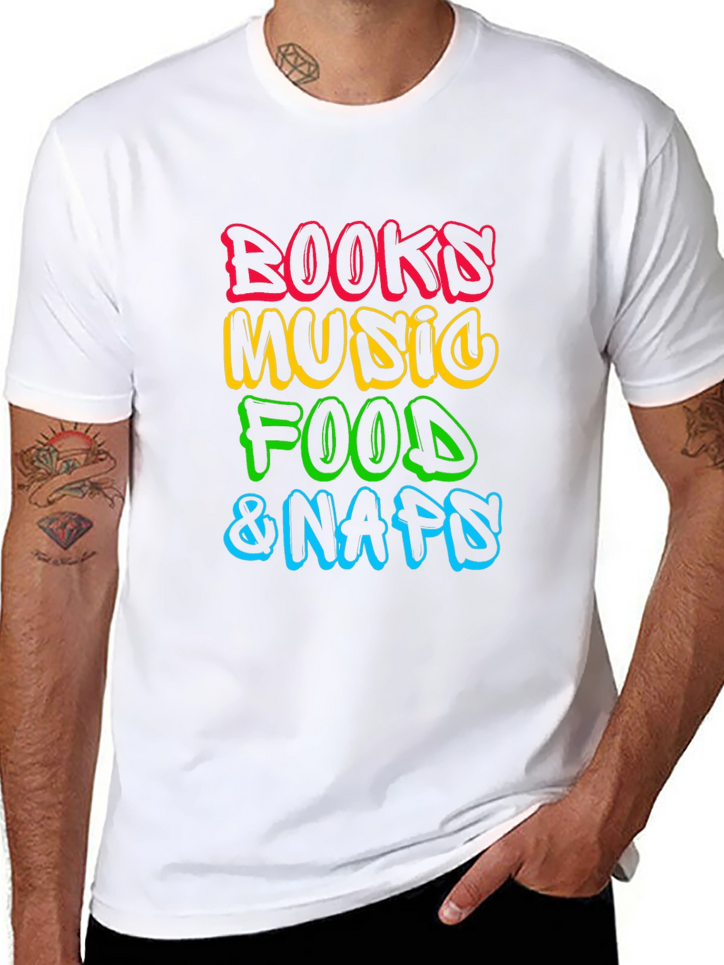 Books Music Food Naps Black T-Shirt