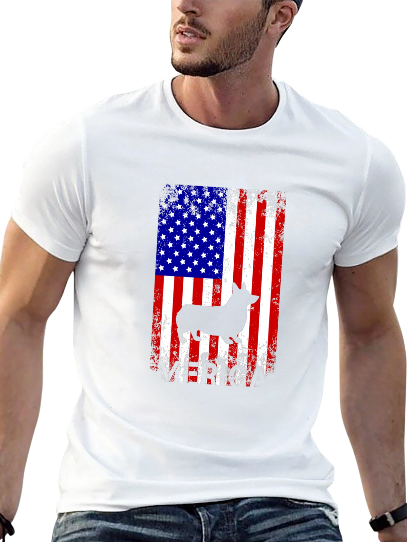 Corgi American Flag Graphic Tee - Patriotic Dog Lover T-Shirt