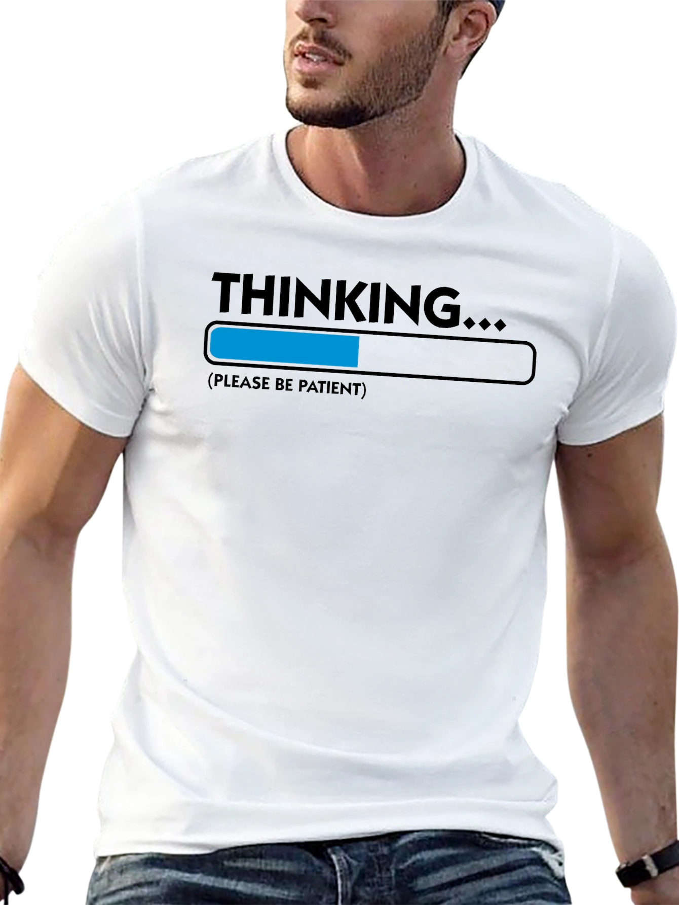 Thinking Please Be Patient Novelty Graphic T-Shirt