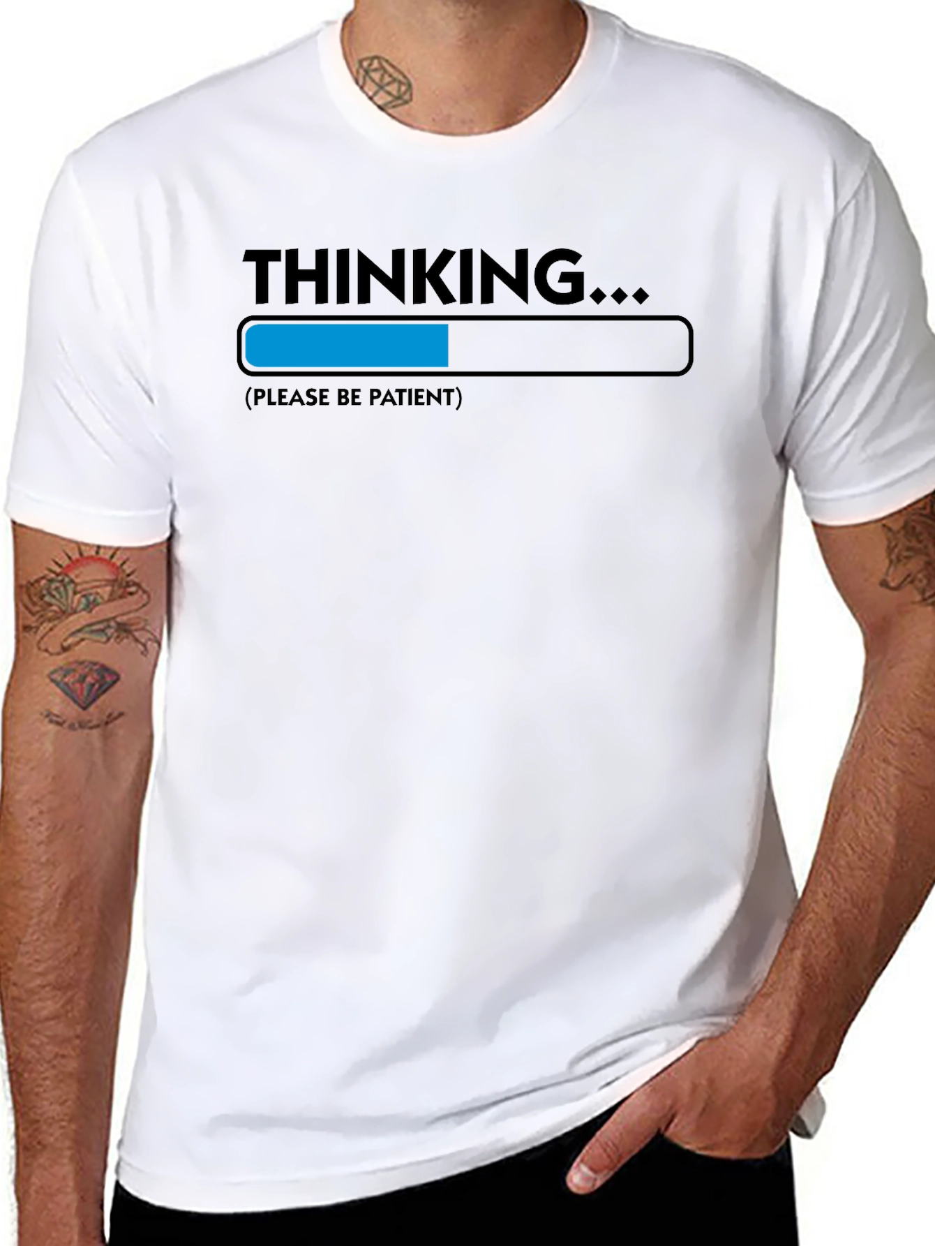 Thinking Please Be Patient Novelty Graphic T-Shirt