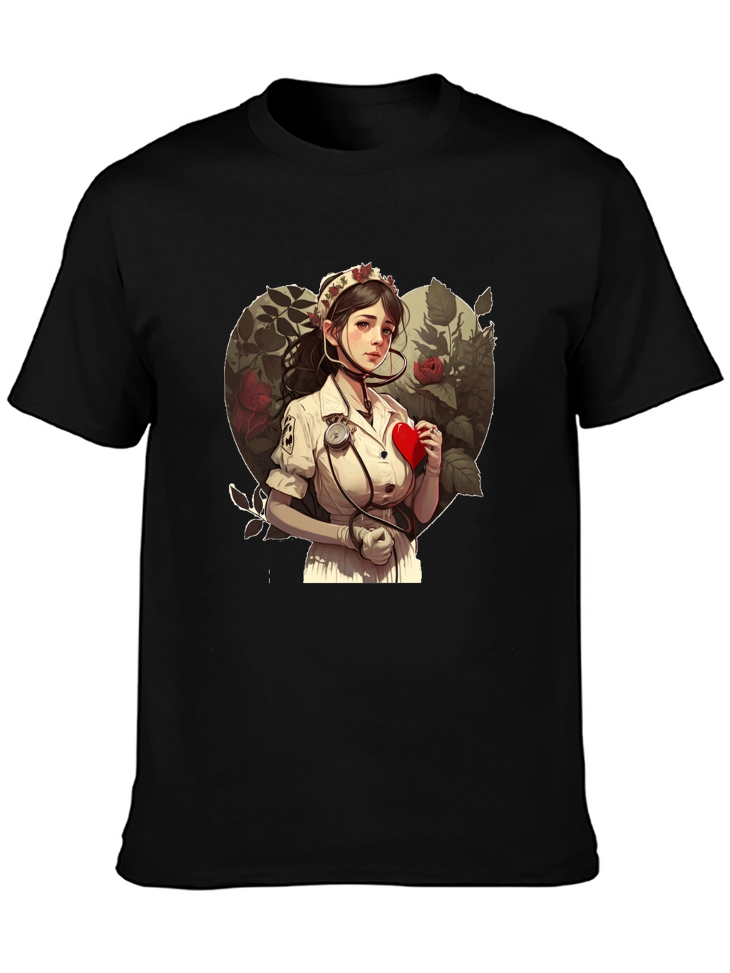 Nurse Love Heart Graphic Tee - Black