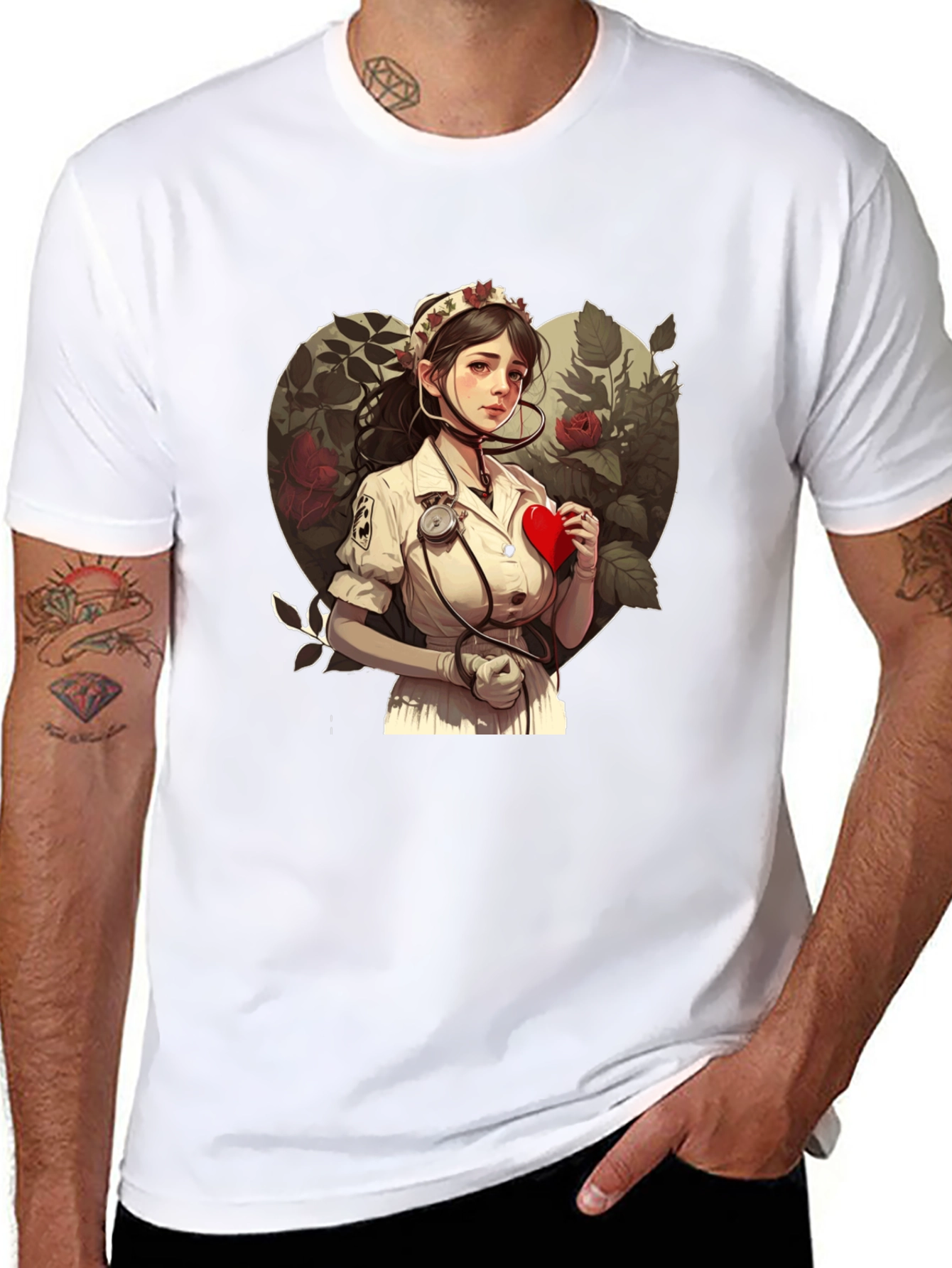 Nurse Love Heart Graphic Tee - Black