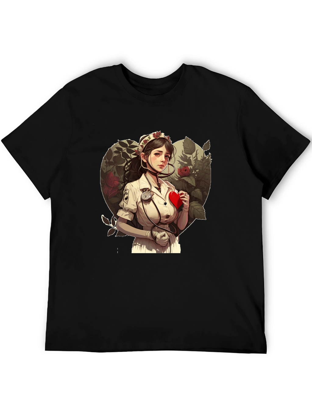 Nurse Love Heart Graphic Tee - Black