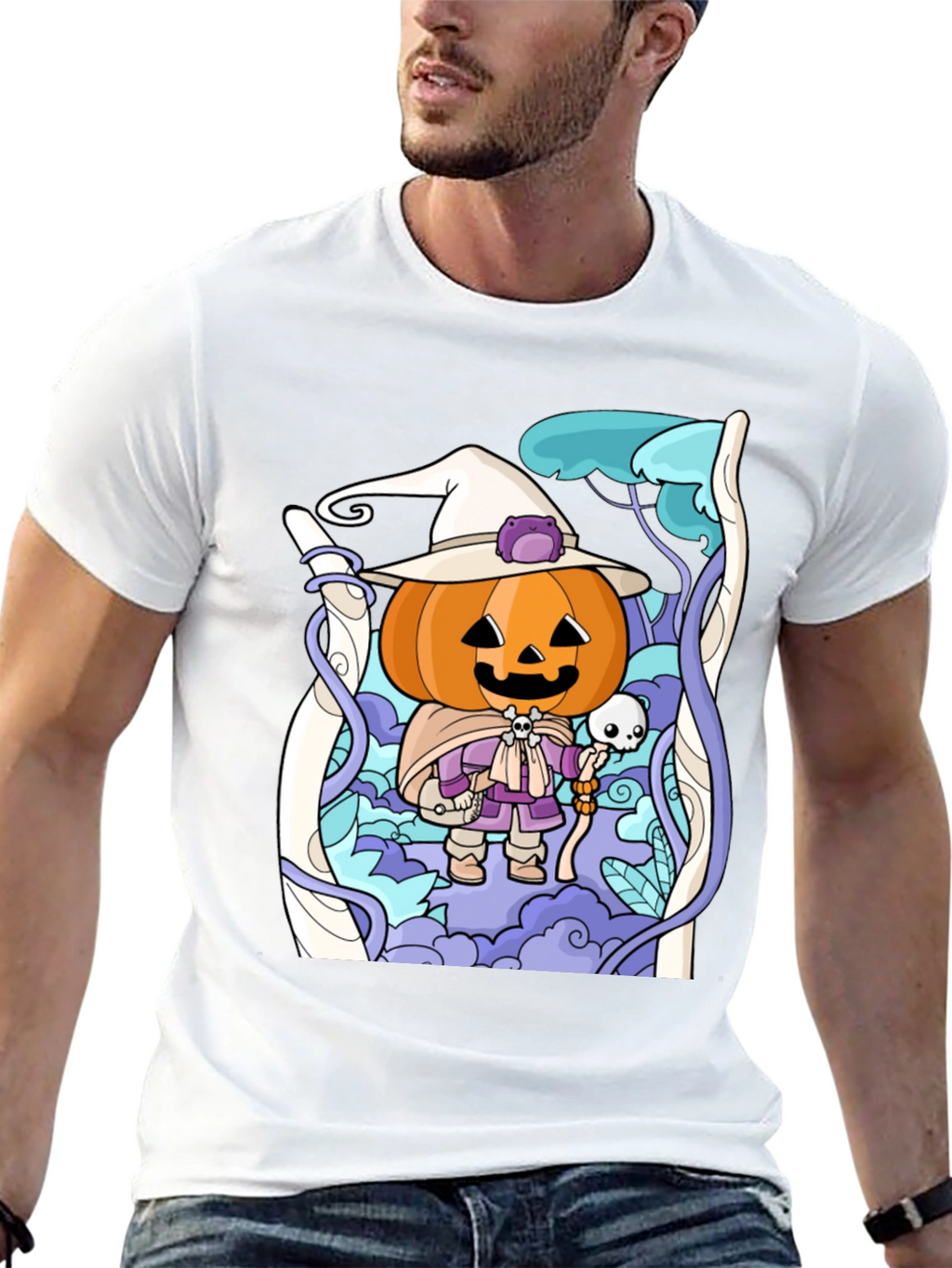 Halloween Pumpkin Wizard Graphic T-Shirt