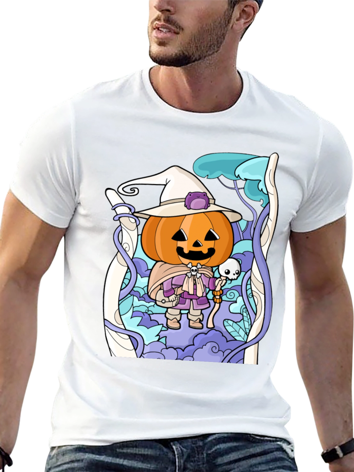 Halloween Pumpkin Wizard Graphic T-Shirt