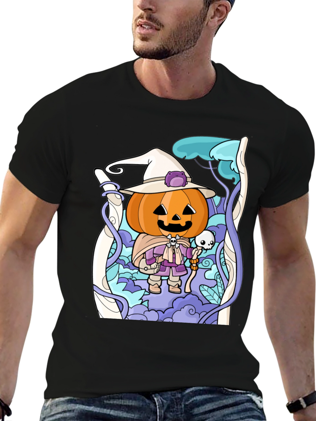 Halloween Pumpkin Wizard Graphic T-Shirt