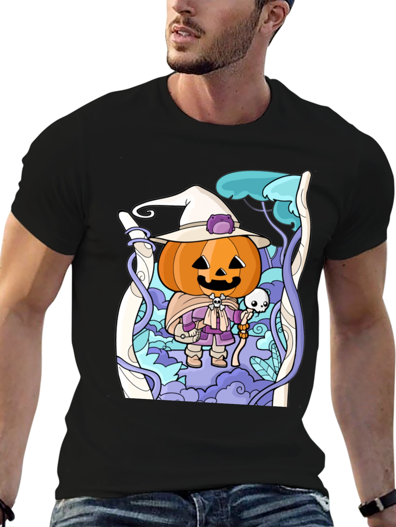 Halloween Pumpkin Wizard Graphic T-Shirt