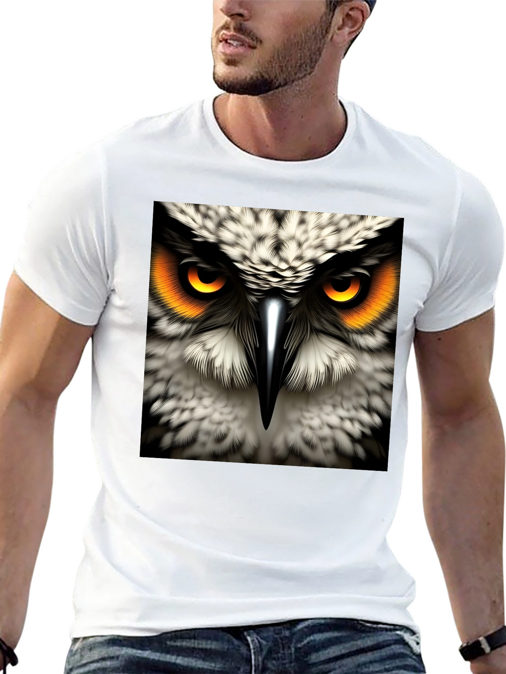 Owl Eyes Graphic Tee - Mens Black Cotton T-Shirt