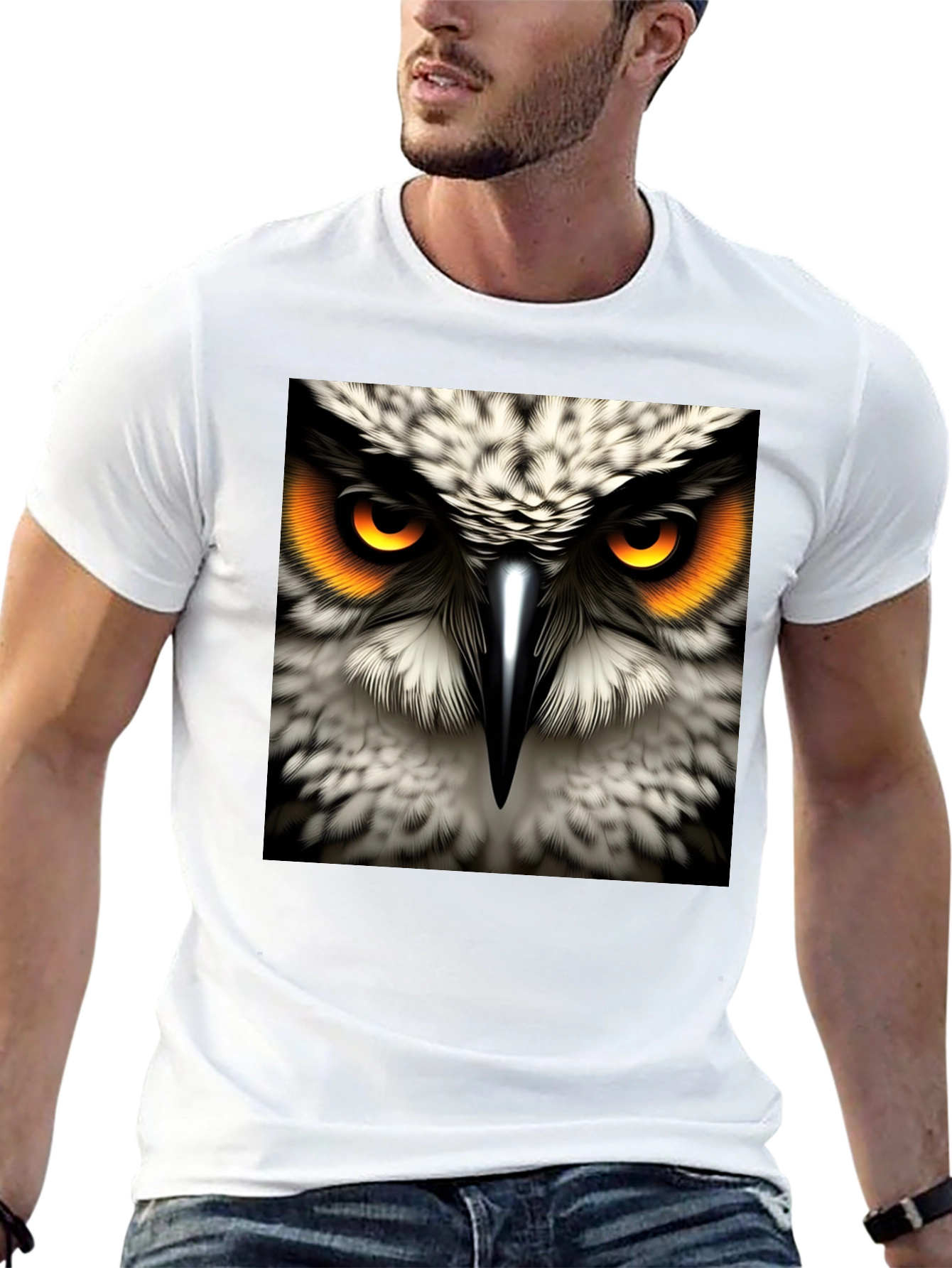Owl Eyes Graphic Tee - Mens Black Cotton T-Shirt