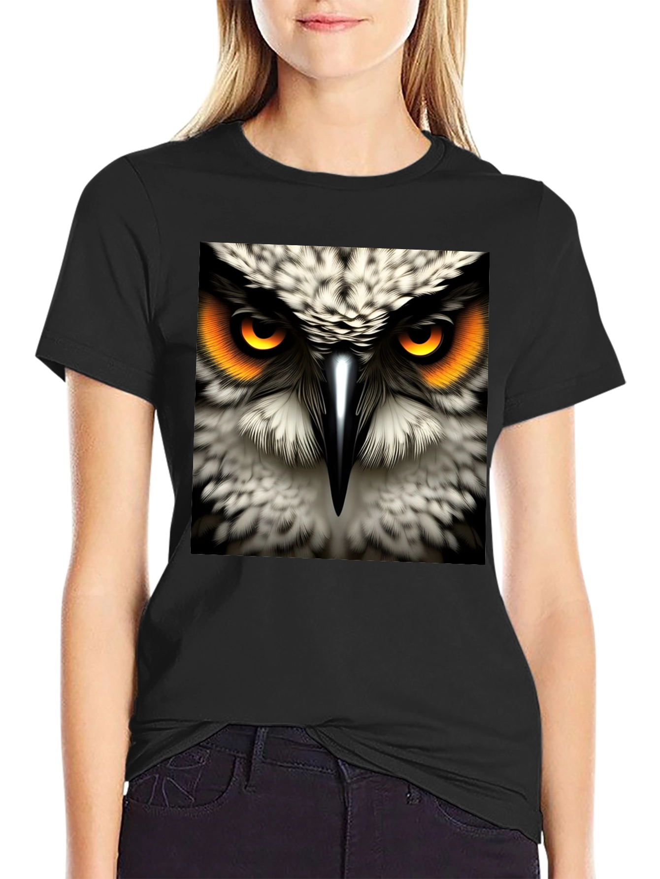 Owl Eyes Graphic Tee - Mens Black Cotton T-Shirt