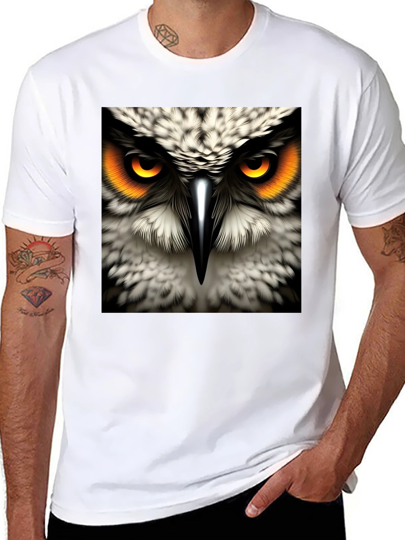 Owl Eyes Graphic Tee - Mens Black Cotton T-Shirt