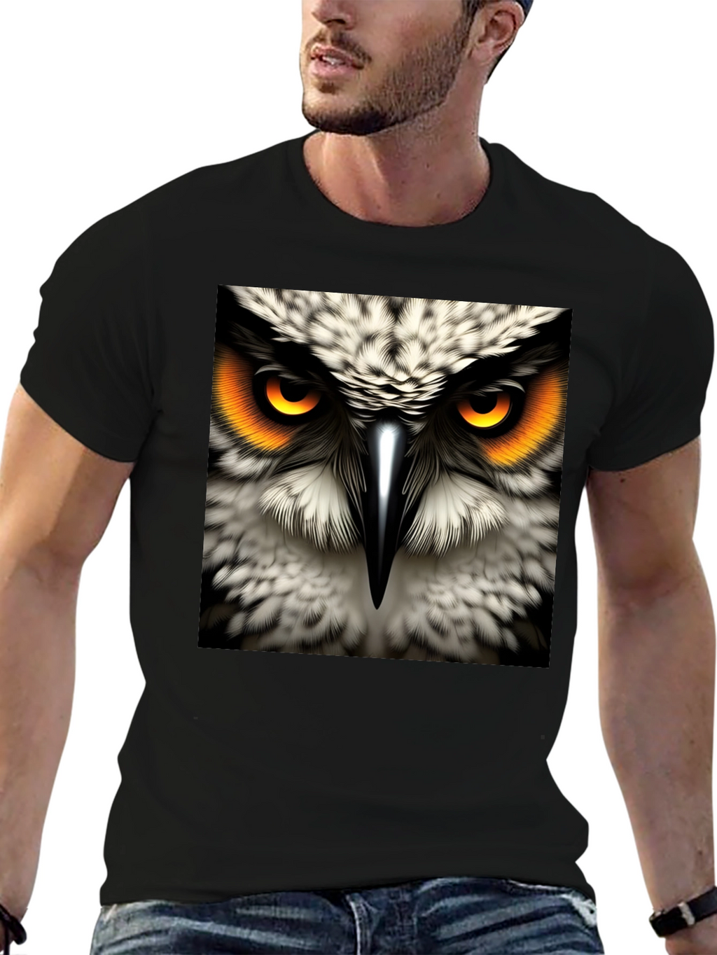 Owl Eyes Graphic Tee - Mens Black Cotton T-Shirt