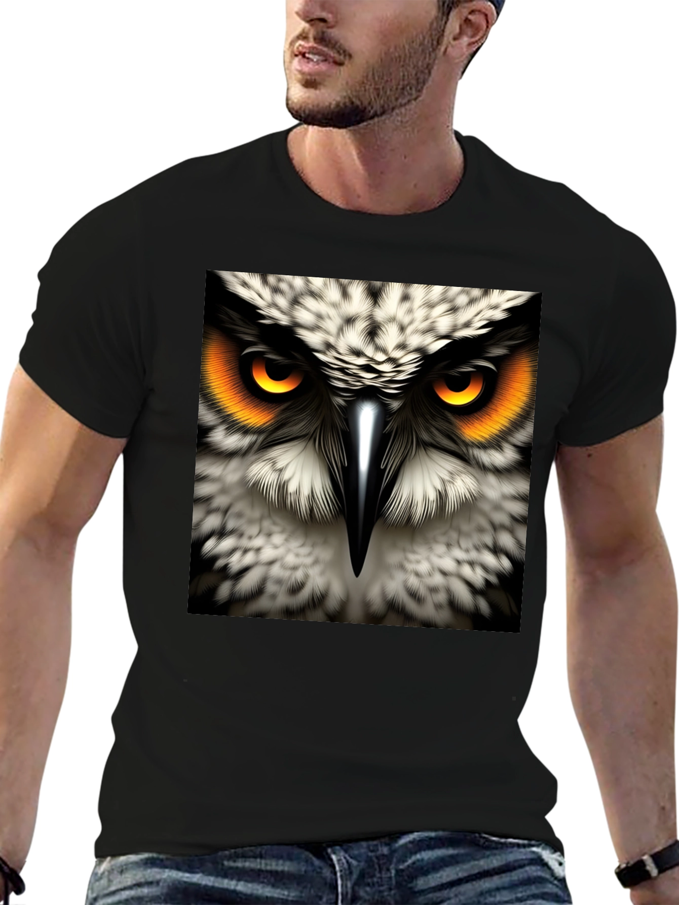 Owl Eyes Graphic Tee - Mens Black Cotton T-Shirt