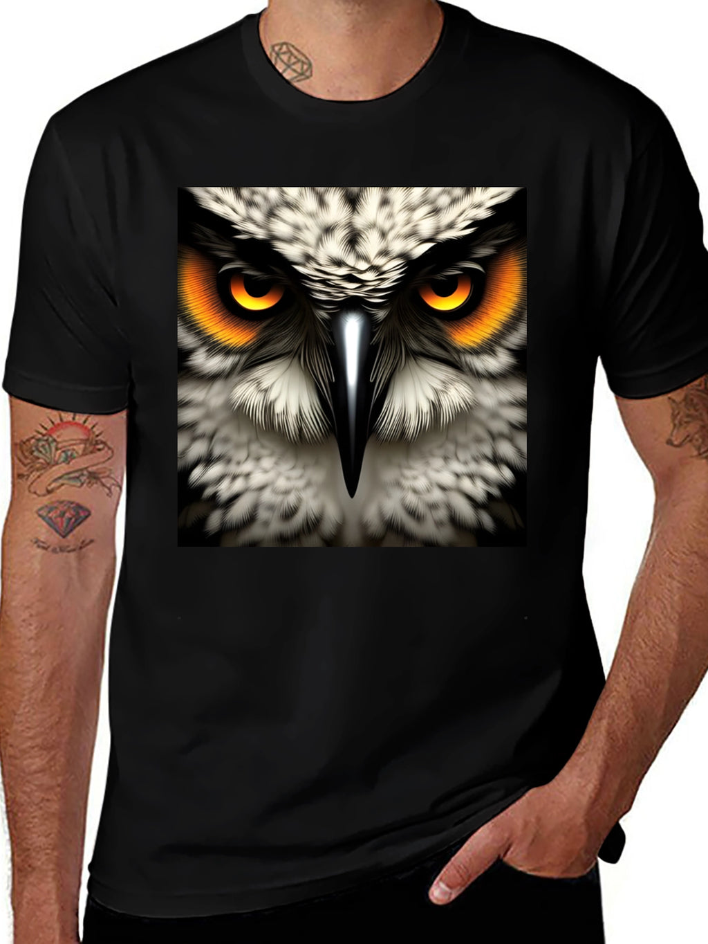 Owl Eyes Graphic Tee - Mens Black Cotton T-Shirt