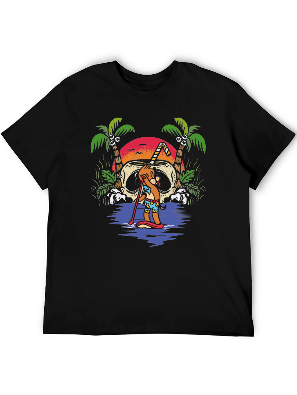 Tropical Skull Coconut Cartoon Graphic T-Shirt