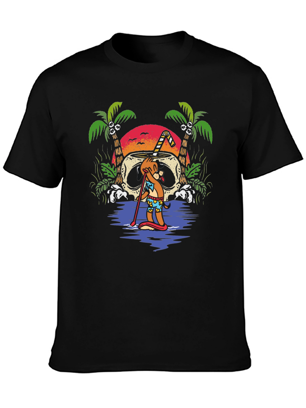 Tropical Skull Coconut Cartoon Graphic T-Shirt