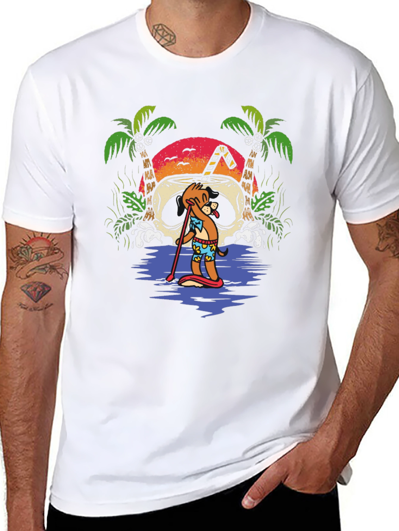 Tropical Skull Coconut Cartoon Graphic T-Shirt