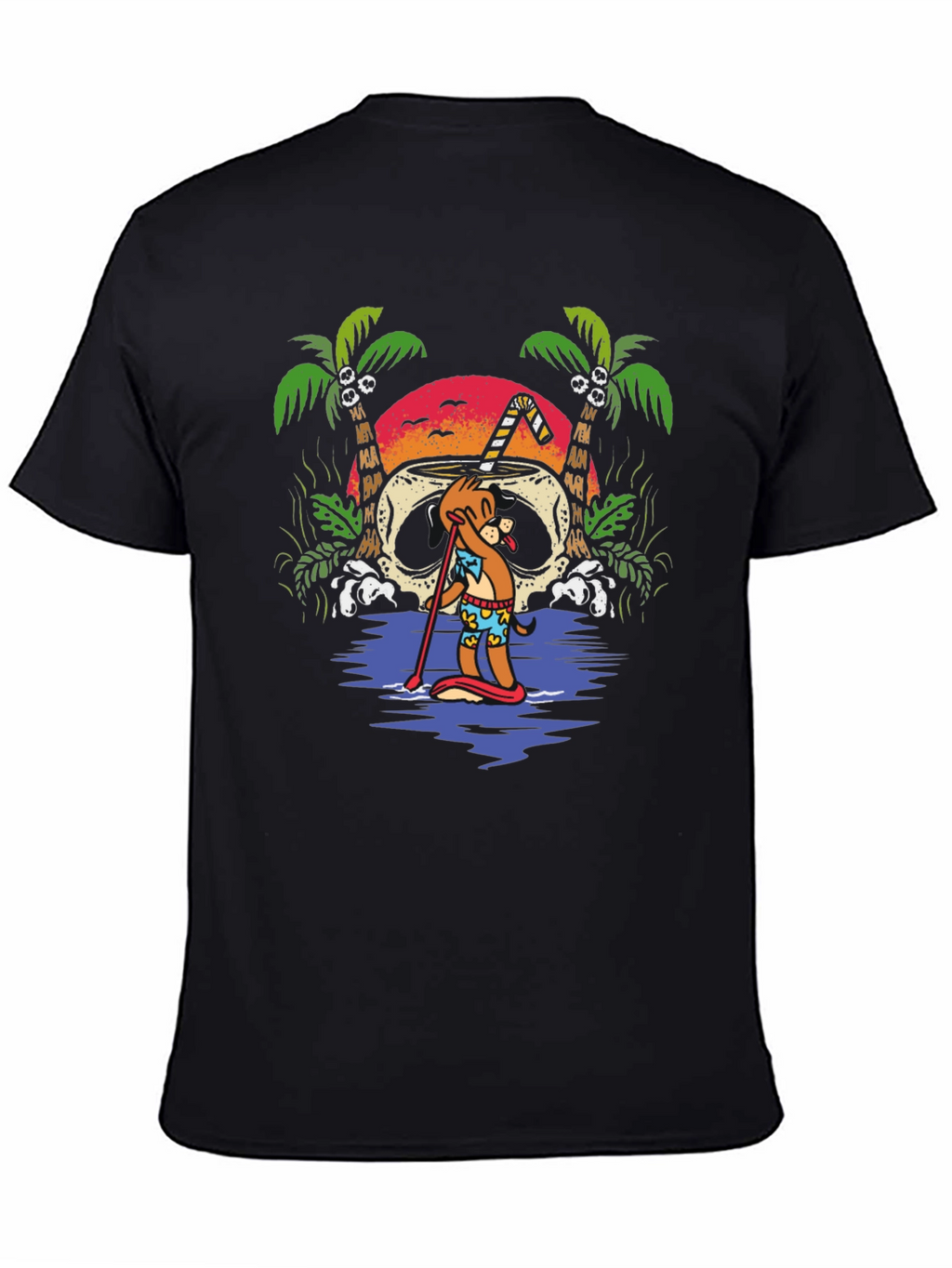 Tropical Skull Coconut Cartoon Graphic T-Shirt