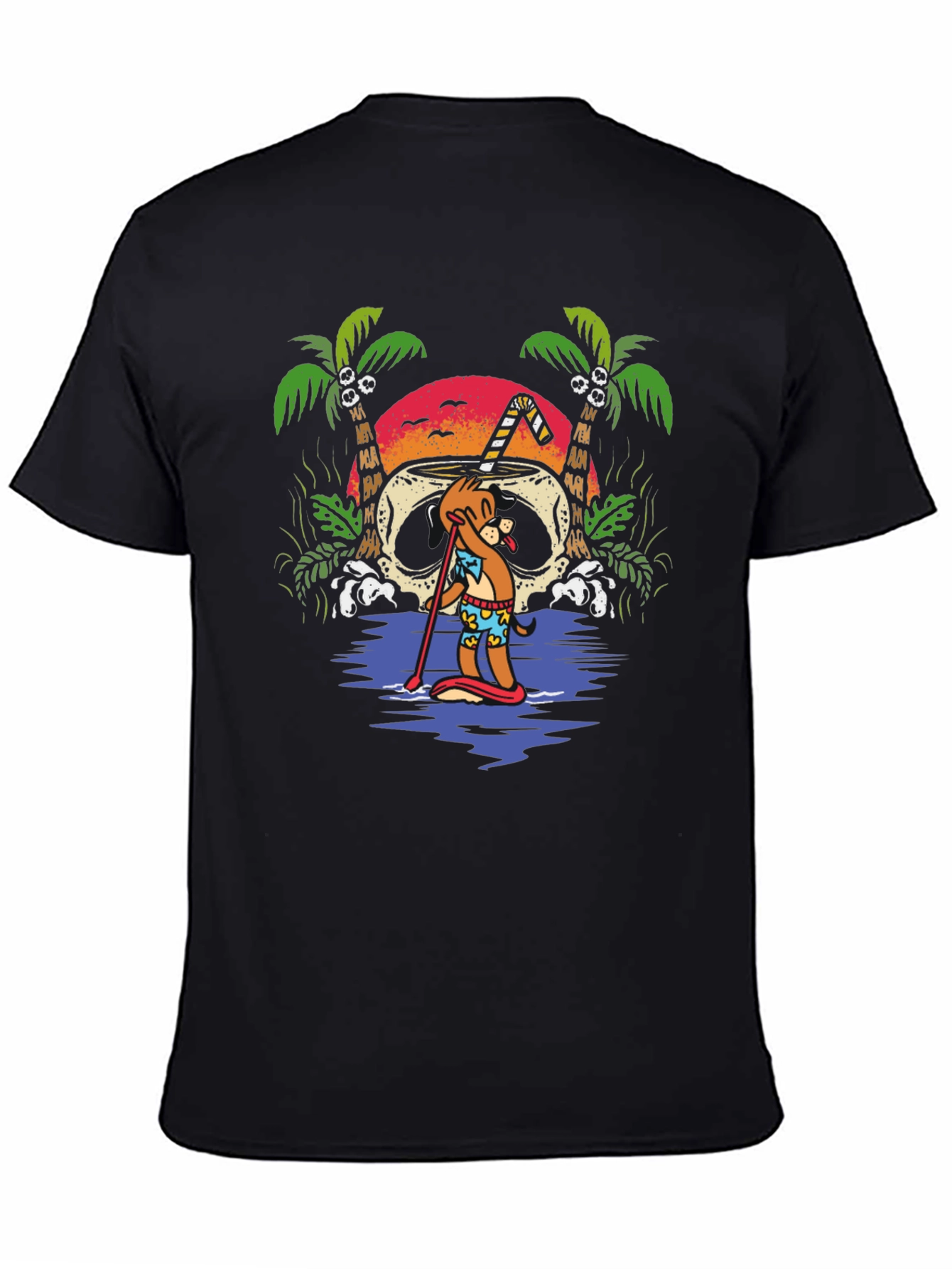 Tropical Skull Coconut Cartoon Graphic T-Shirt