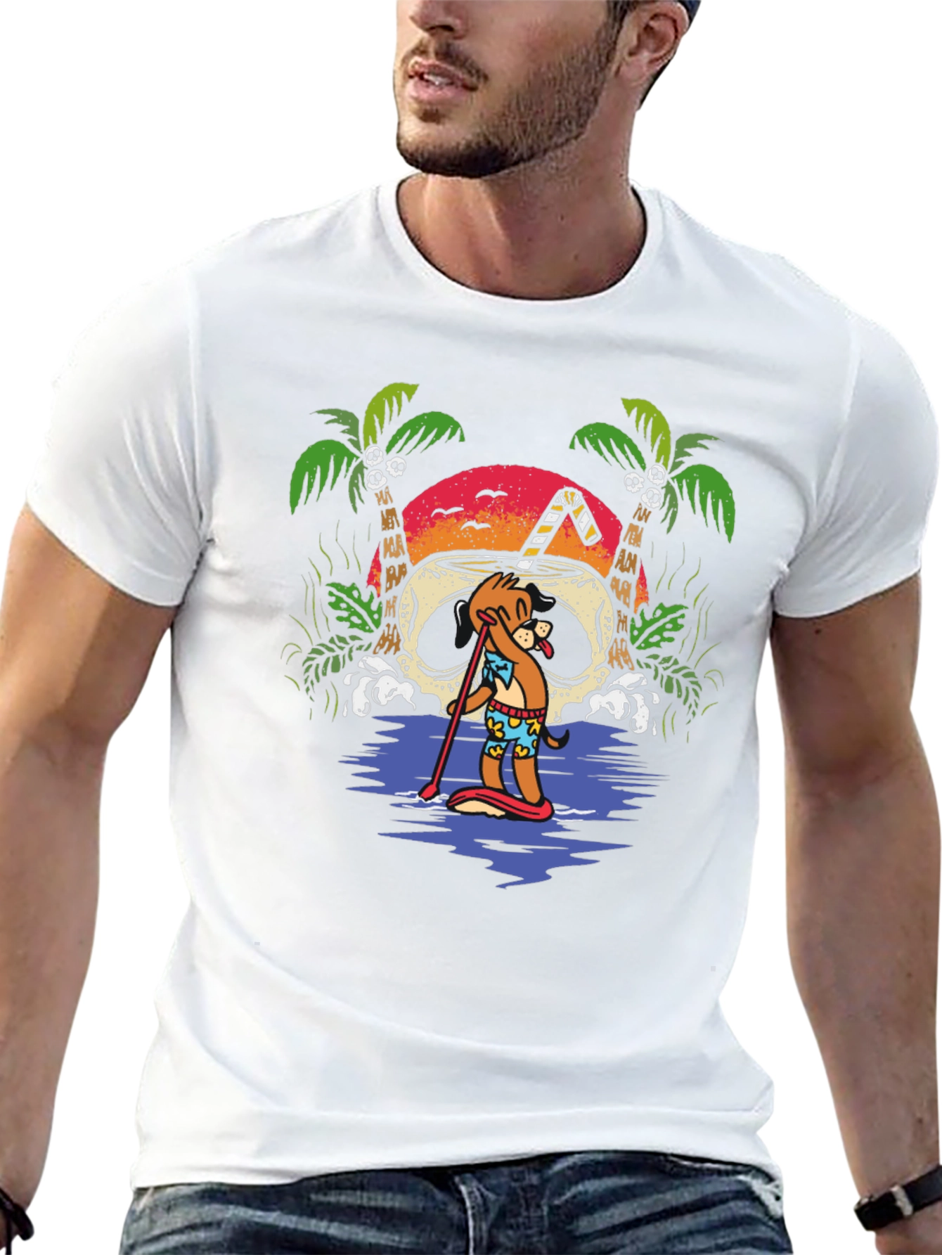 Tropical Skull Coconut Cartoon Graphic T-Shirt