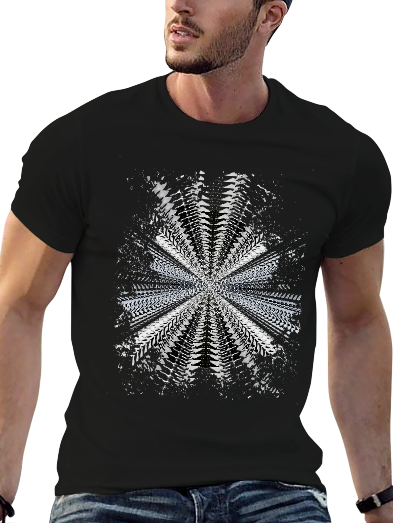 Abstract Tire Track Graphic Tee - Black