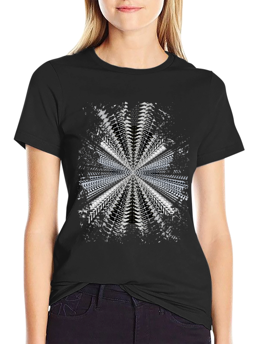 Abstract Tire Track Graphic Tee - Black