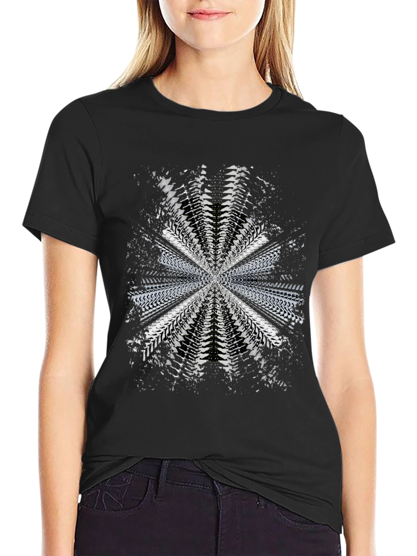 Abstract Tire Track Graphic Tee - Black