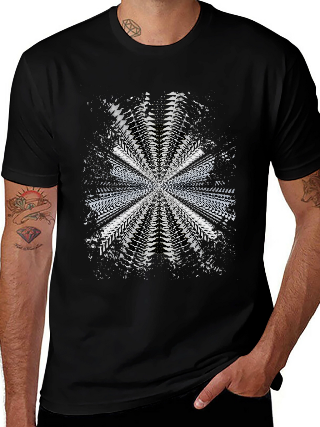 Abstract Tire Track Graphic Tee - Black